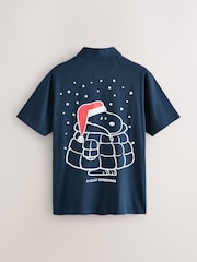 Navy Blue Snoopy Christmas Polo Shirt - Image 5 of 7