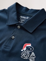 Navy Blue Snoopy Christmas Polo Shirt - Image 6 of 7