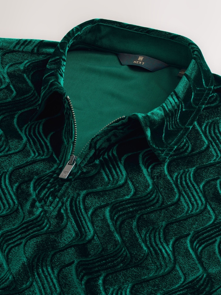 Green Velour Pattern Polo Shirt - Image 8 of 8 Green Velour Pattern Polo Shirt - Image 8 of 8