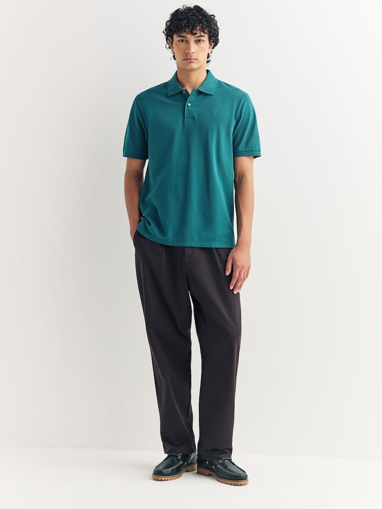 Teal Blue Regular Fit Short Sleeve Pique Polo Shirt - Image 2 of 7