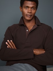 Brown Textured Waffle Long Sleeve Polo Shirt - Image 1 of 8