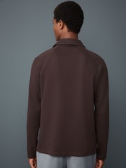 Brown Textured Waffle Long Sleeve Polo Shirt - Image 3 of 8