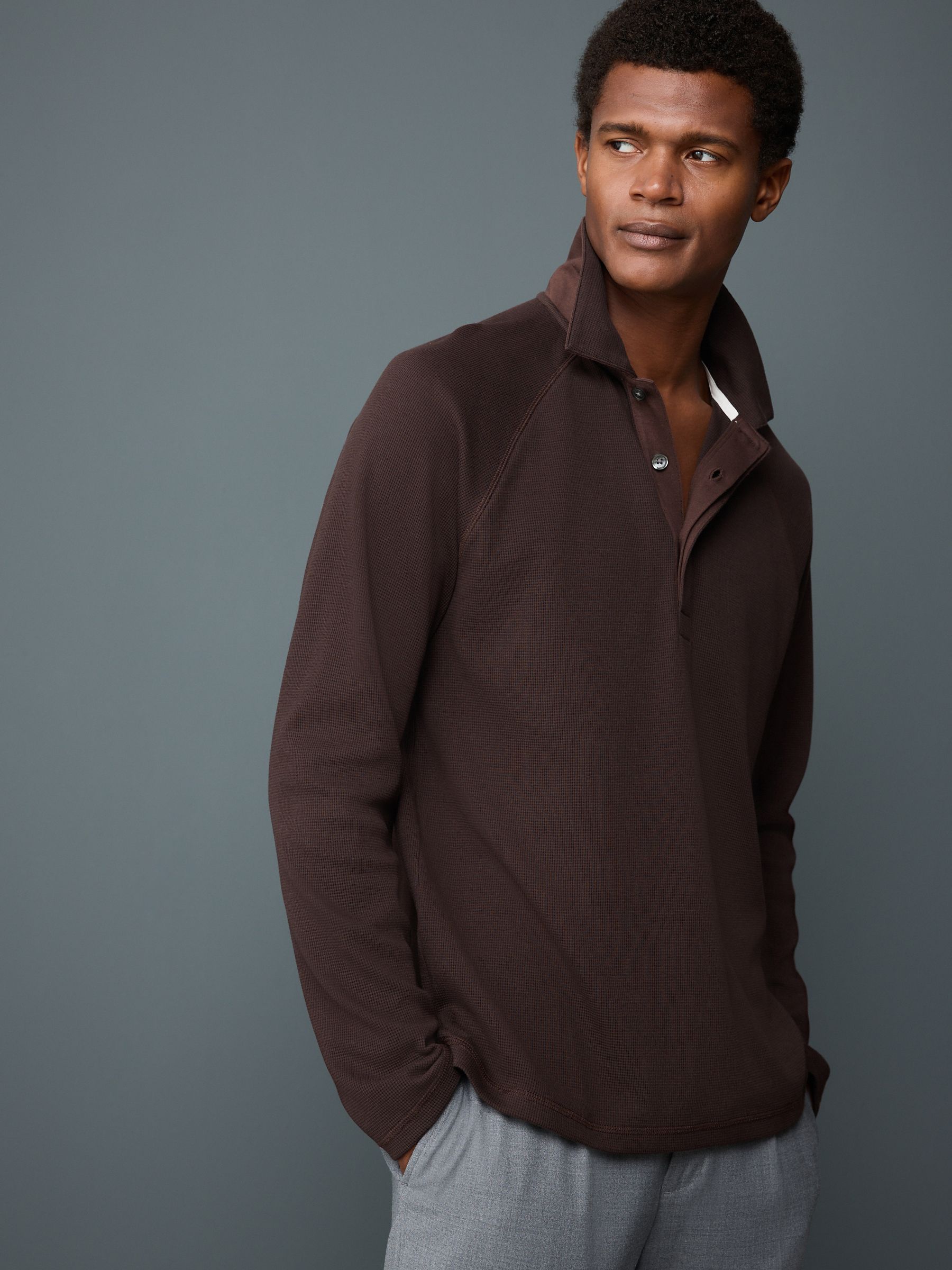 Buy Brown Long Sleeve Textured Waffle Polo Shirt from Next USA