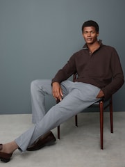 Brown Textured Waffle Long Sleeve Polo Shirt - Image 4 of 8
