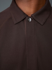 Brown Textured Waffle Long Sleeve Polo Shirt - Image 5 of 8