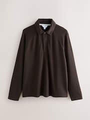 Brown Textured Waffle Long Sleeve Polo Shirt - Image 6 of 8