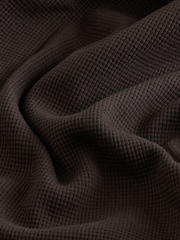 Brown Textured Waffle Long Sleeve Polo Shirt - Image 7 of 8