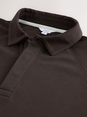 Brown Textured Waffle Long Sleeve Polo Shirt - Image 8 of 8