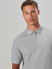 Grey Textured Smart Zip Neck Polo Shirt - Image 1 of 8