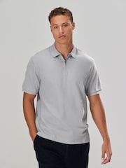 Grey Textured Smart Zip Neck Polo Shirt - Image 2 of 8