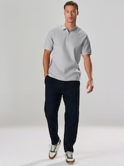 Grey Textured Smart Zip Neck Polo Shirt - Image 4 of 8