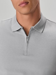 Grey Textured Smart Zip Neck Polo Shirt - Image 5 of 8