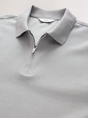 Grey Textured Smart Zip Neck Polo Shirt - Image 7 of 8