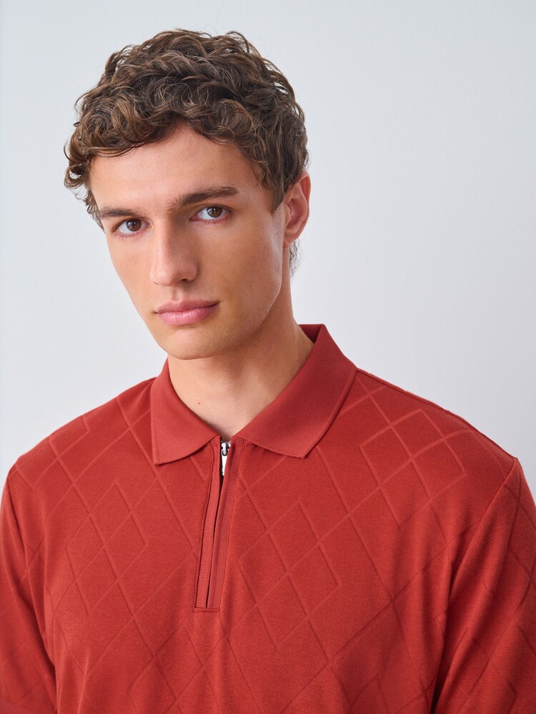 Rust Red Regular Fit Smart Jaquard Polo Shirt - Image 1 of 8