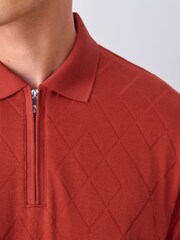 Rust Red Regular Fit Smart Jaquard Polo Shirt - Image 4 of 8