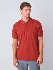 Rust Red Regular Fit Smart Jaquard Polo Shirt - Image 5 of 8