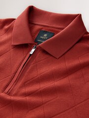 Rust Red Regular Fit Smart Jaquard Polo Shirt - Image 7 of 8