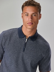 Navy Blue Twill Heritage Brushed Pattern Polo Shirt - Image 1 of 9
