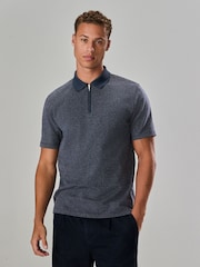 Navy Blue Twill Heritage Brushed Pattern Polo Shirt - Image 2 of 9