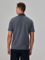 Navy Blue Twill Heritage Brushed Pattern Polo Shirt - Image 3 of 9