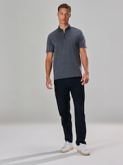 Navy Blue Twill Heritage Brushed Pattern Polo Shirt - Image 4 of 9