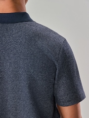 Navy Blue Twill Heritage Brushed Pattern Polo Shirt - Image 5 of 9