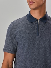 Navy Blue Twill Heritage Brushed Pattern Polo Shirt - Image 6 of 9