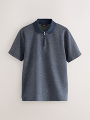 Navy Blue Twill Heritage Brushed Pattern Polo Shirt - Image 7 of 9