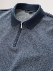 Navy Blue Twill Heritage Brushed Pattern Polo Shirt - Image 8 of 9