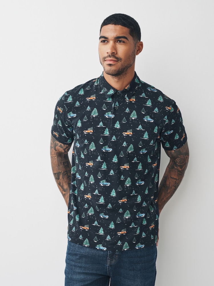 Charcoal Grey Car Christmas Polo Shirt - Image 1 of 7 Charcoal Grey Car Christmas Polo Shirt - Image 1 of 7