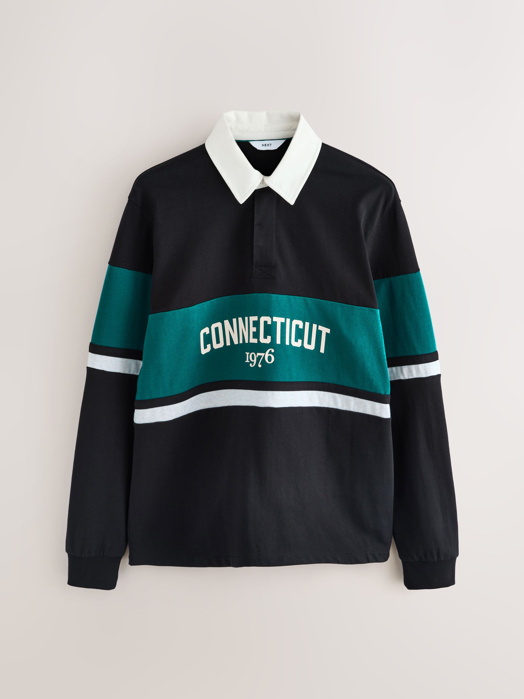 Buy Black/Teal Blue Block Rugby Shirt from Next USA