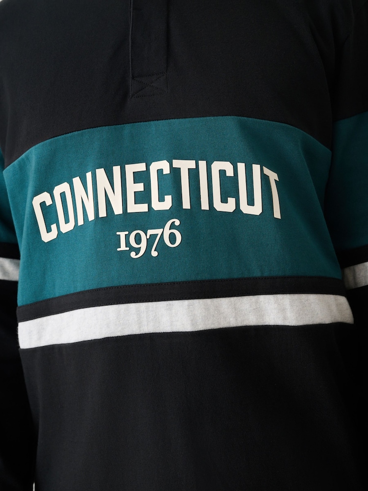 Black/Teal Blue Block Rugby Shirt - Image 8 of 8 Black/Teal Blue Block Rugby Shirt - Image 8 of 8