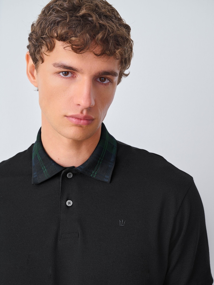 Black Green Check Short Sleeve Smart Collar Polo Shirt - Image 1 of 8