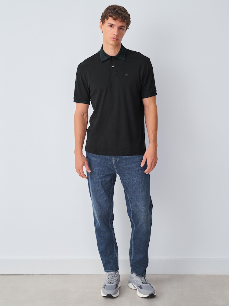 Black Green Check Short Sleeve Smart Collar Polo Shirt - Image 2 of 8