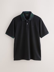 Black Green Check Short Sleeve Smart Collar Polo Shirt - Image 6 of 8