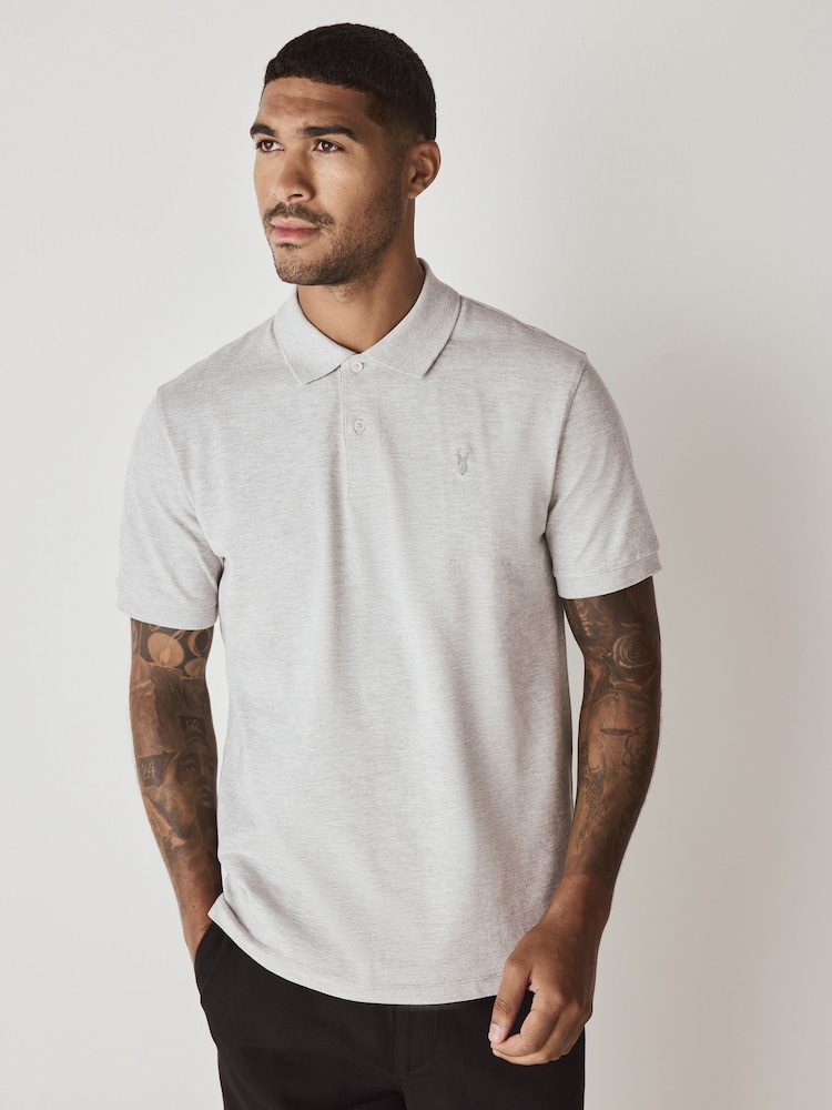 Light Grey Marl Regular Fit Short Sleeve Pique Polo Shirt - Image 1 of 5 Light Grey Marl Regular Fit Short Sleeve Pique Polo Shirt - Image 1 of 5
