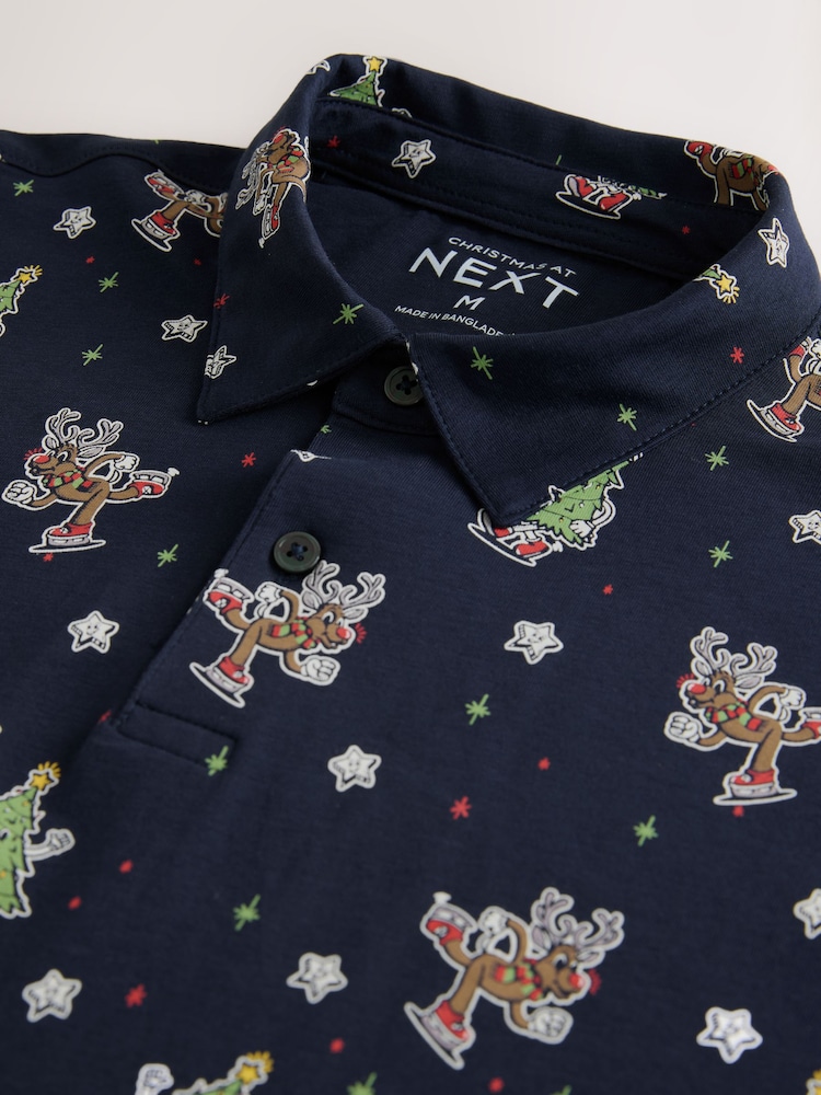 Buy Navy Blue Reindeer Christmas Polo Shirt from Next USA