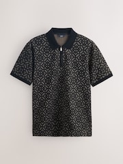 Melns/bronzas pūka - N. Premium Pattern polo krekls ar ceturtdaļas rāvējslēdzēju - Attēls 5 no 7
