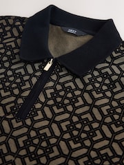 Melns/bronzas pūka - N. Premium Pattern polo krekls ar ceturtdaļas rāvējslēdzēju - Attēls 6 no 7