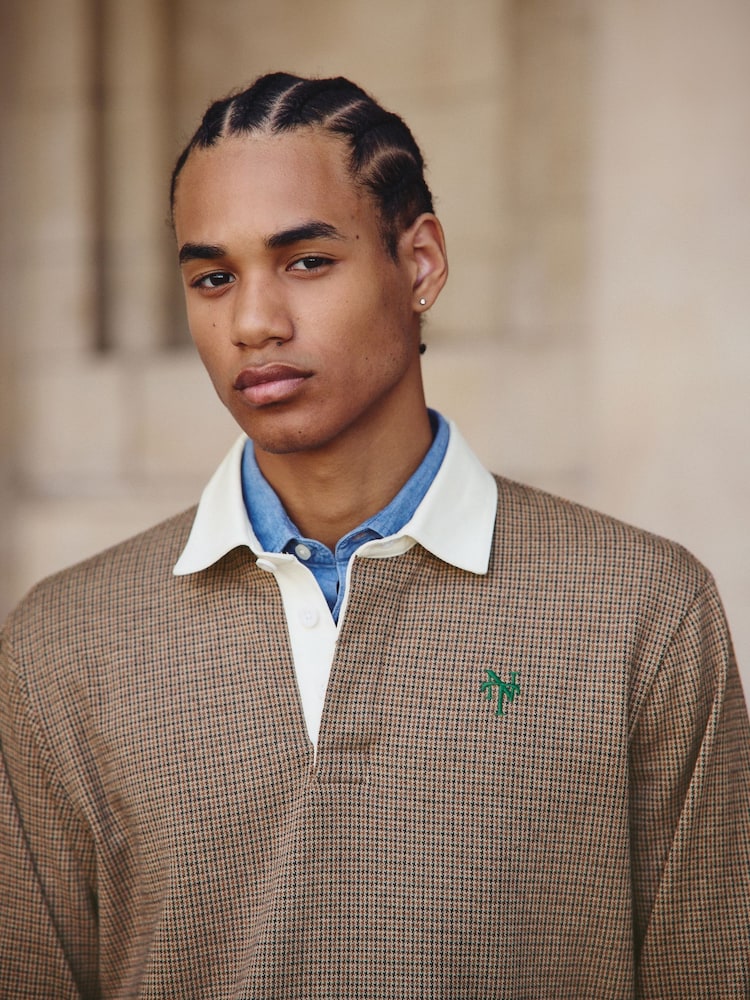 Tan Brown Puppytooth Rugby Shirt - Image 1 of 7