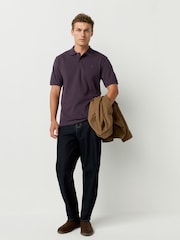 Dark Purple Regular Fit Short Sleeve Pique Polo Shirt - Image 3 of 8
