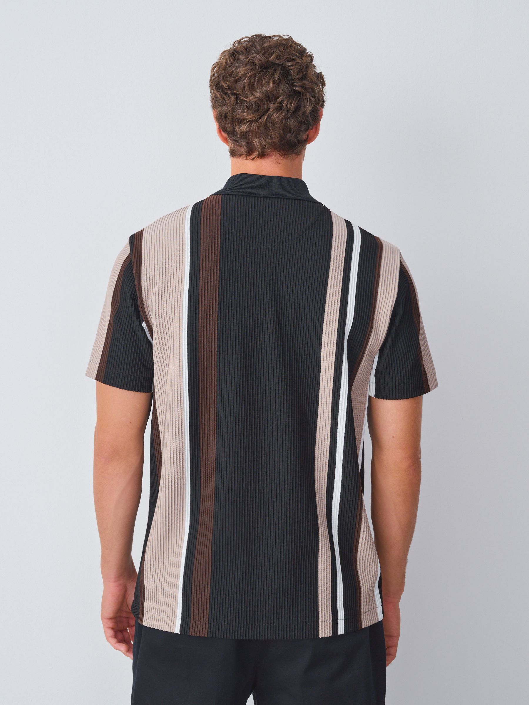 Buy Black/Brown Vertical Stripe Quarter Zip Polo Shirt from Next