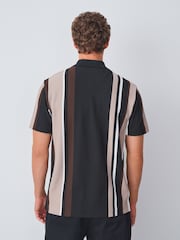 Black/Brown Vertical Stripe Quarter Zip Polo Shirt - Image 3 of 8