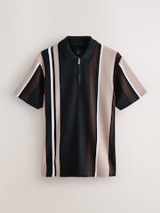 Black/Brown Vertical Stripe Quarter Zip Polo Shirt - Image 6 of 8