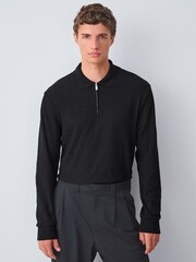 Black Smart Quarter Zip Polo Shirt - Image 3 of 9