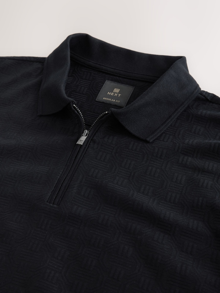 Black Smart Quarter Zip Polo Shirt - Image 9 of 9 Black Smart Quarter Zip Polo Shirt - Image 9 of 9