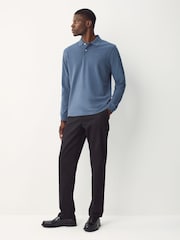 Blue Regular Fit Long Sleeve Pique Polo Shirt - Image 3 of 8