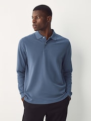 Blue Regular Fit Long Sleeve Pique Polo Shirt - Image 4 of 8