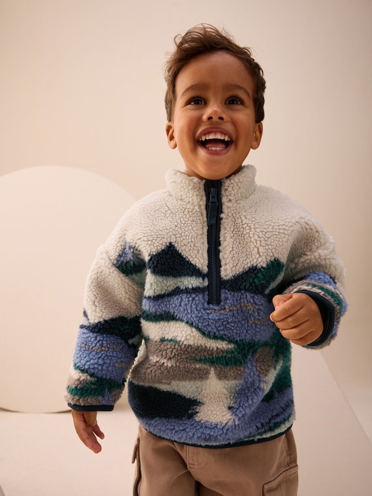 Multi Mountain Scene Patterned Zip Through Fleece (3mths-7yrs) - Image 1 of 9