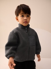 Charcoal Grey Plain Funnel Neck Fleece Zip Through (3mths-7yrs) - Image 1 of 8